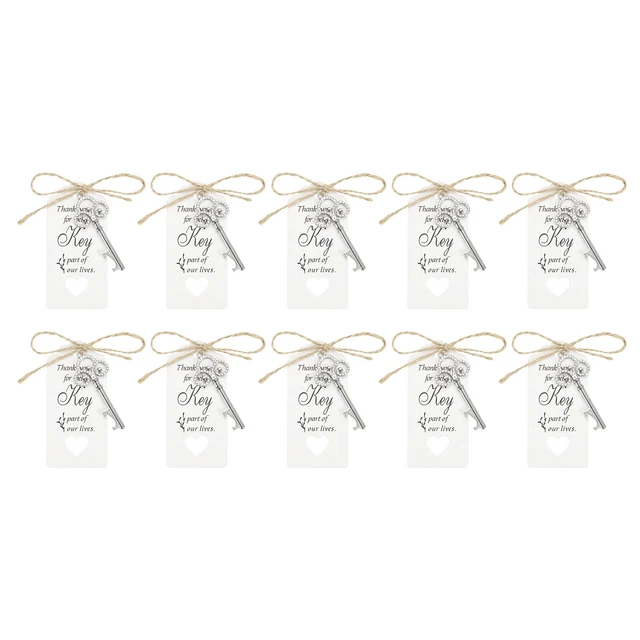 50Pcs Vintage Key Bottle Opener with Tag Cards and Jute Rope, Silver Tone