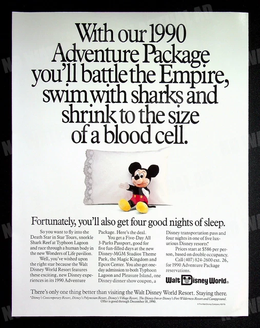 Walt Disney World Resort Hotels 1990 Trade Print Magazine AD Poster ADVERT