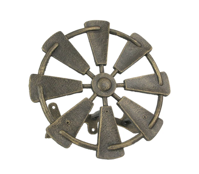 Cast Iron Farmhouse Windmill Wall Mounted Garden Hose Holder Bronze Finish