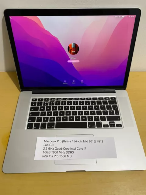 Apple MacBook Pro 15” Laptop - macOS 12 Monterey 256GB SSD 16GB RAM #812