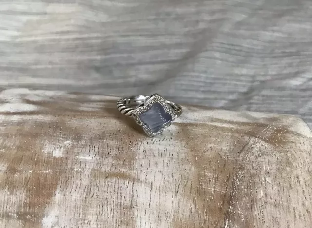 DAVID YURMAN SSilver Diamond Carved Chalcedony Quatrefoil Ring Sz 6