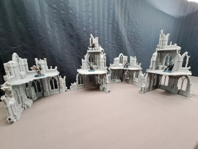 x4 Large Ruined Gothic Buildings - Wargaming Terrain Set - Tabletop City Terrain