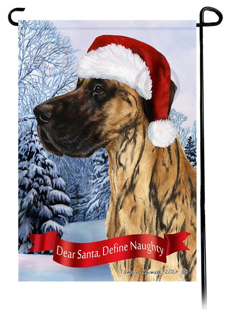 Dear Santa, Define Naughty Garden Flag - Uncropped Brindle Great Dane 067E
