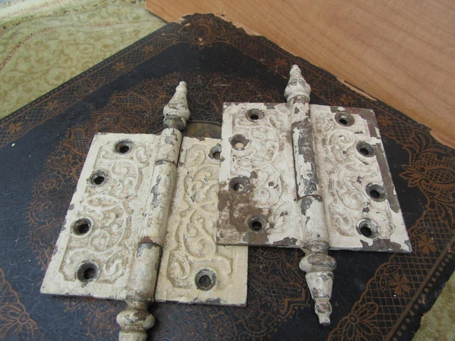 Victorian Ornate  Door Hardware Hinge Set 4x4 Working but Painted Whited