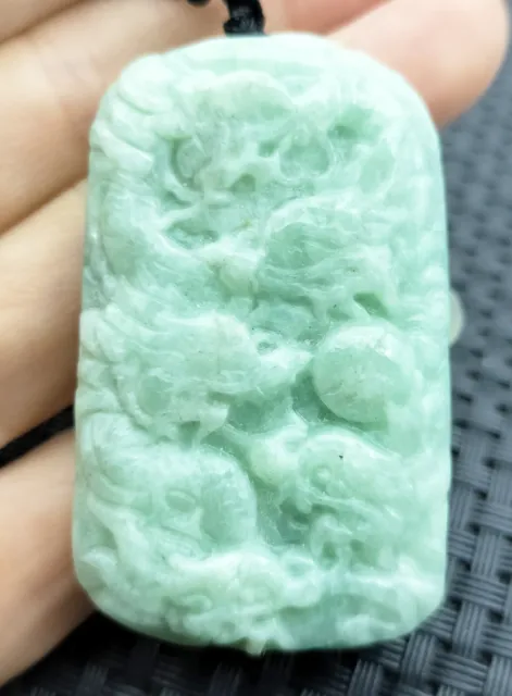 Certified Green Natural Type A Jade Jadeite Carved Nine Dragons Bead Pendant