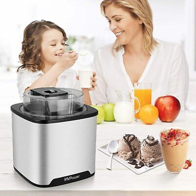 MVPower Gelatiera da 2 l macchina per gelati e gelati in acciaio inox da 5 a 45 minuti rimovibile con ricette incluse e apertura del coperchio con timer per yogurt e sorbetto display LCD 