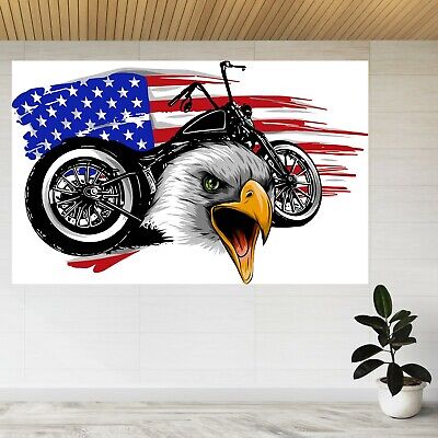 MOTO con Aquila & Bandiera degli Stati Uniti 3d View Wall Sticker Poster Decalcomania A286