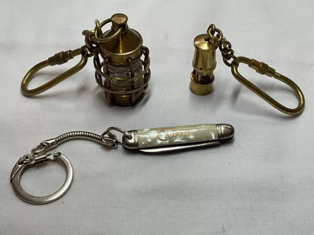 Jewellery Interesting Job Lot Key Rings x3, Solid Brass & MOP