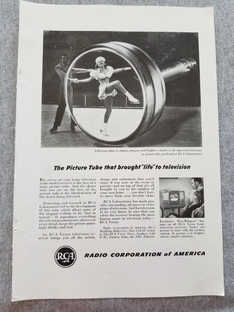 1947 RCA Radio Corporation of America Vtg Print Ad RCA Victor TV Ice Skater