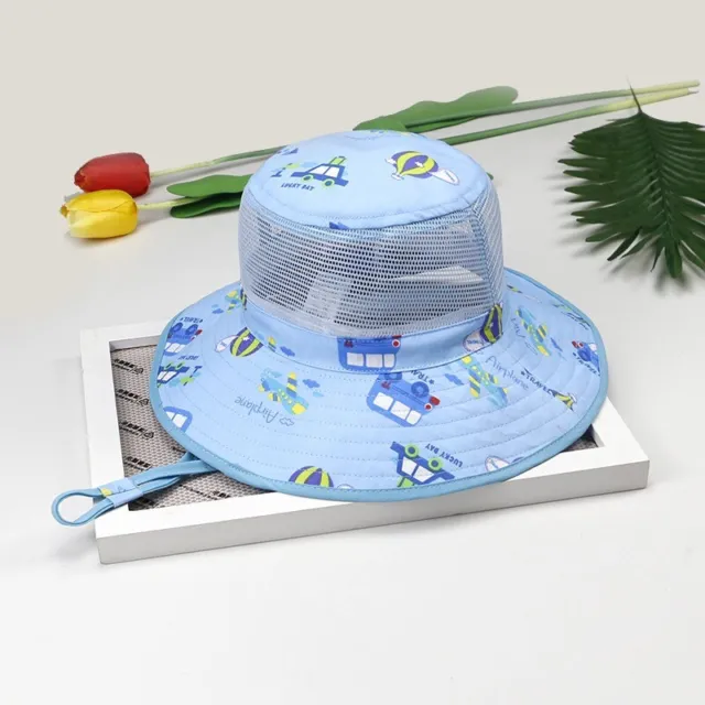 Summer Kids Boys Blue Sun Hat Fisherman Beach Mesh Breathable Hat wide Brim cap