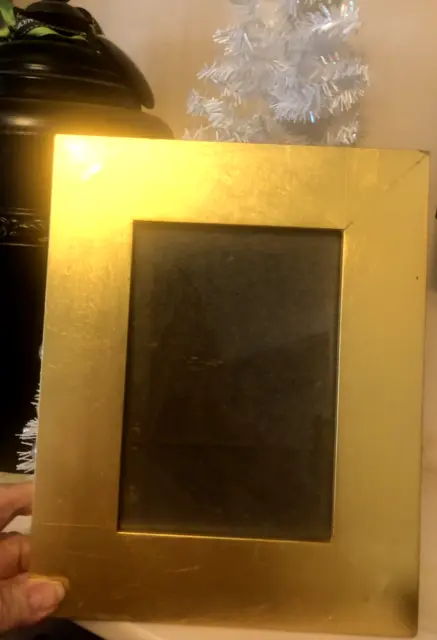 Vtg WIDE Metallic GOLD LEAF Picture FRAME For 5X6 PHOTO Hang Stand 8X10 OD