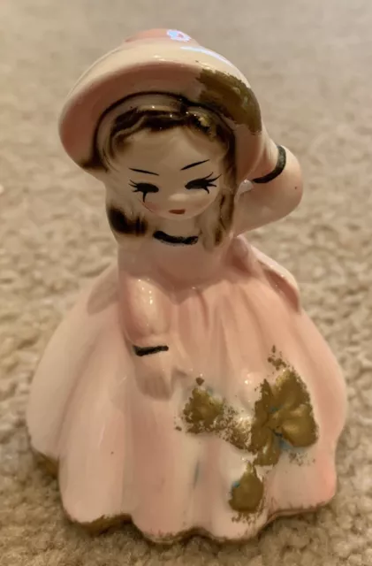 Vintage Ceramic Porcelain Southern Belle Girl Figurine Bell Made in Japan