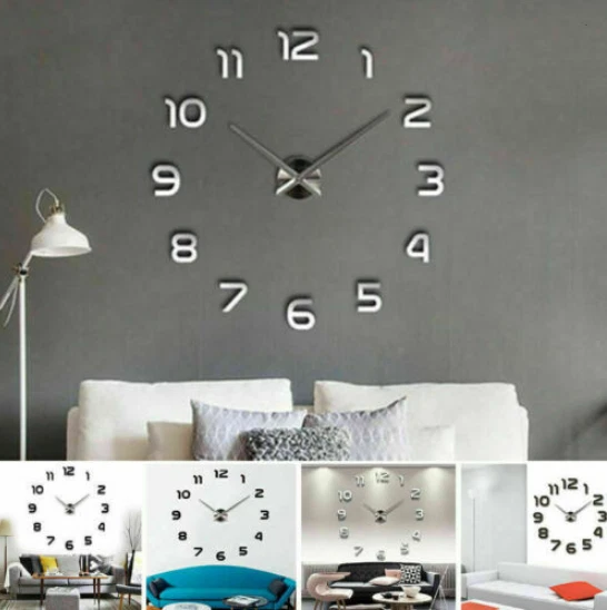 Grande Orologio Da Parete Adesivo Con Numeri Romani 3D A Specchio, Muto, Decorazione Per Casa E Ufficio Da Montare Come Vuoi Nero - Foto 5