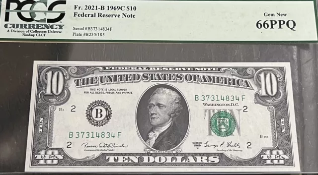 Near TOP POP - 1969-C $10 FRN  2nd Finest - BF Block PCGS 66PPQ # B37314834F