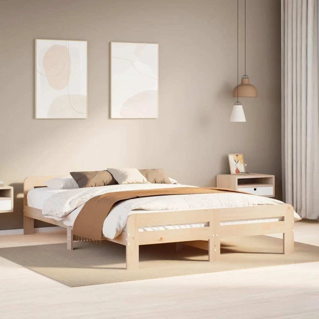 BED FRAME WITHOUT Mattress 140x200 cm Solid Wood Pine £251.53 PicClick UK