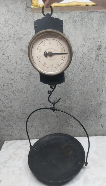 Antique Landers Frary & Clark 10 lb Hanging Scale w/ Pan ~ Mercantile Scale