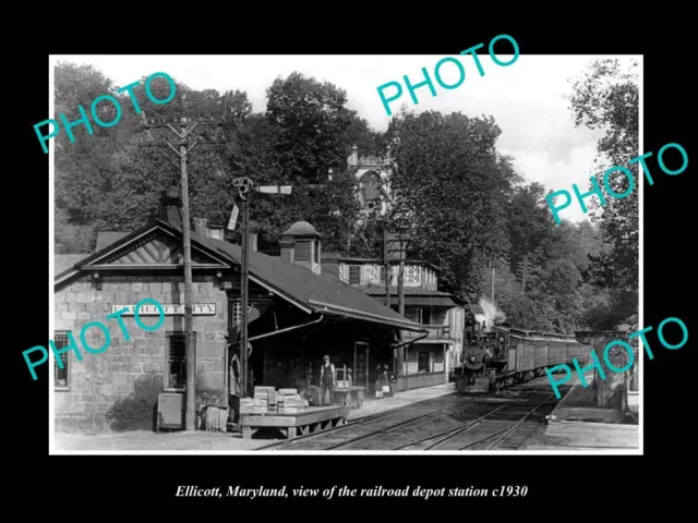 OLD LARGE HISTORIC PHOTO OF ELLICOTT MARYLAND THE RAILROAD DEPOT STATION c1930