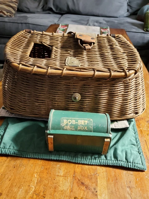 Panier Pêche Cuir Panier De Pêche Vintage En Osier Avec Couvercle Articul Et Cuir Ancien Creel