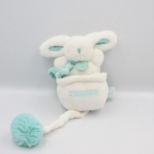 Doudou et compagnie musical lapin blanc bleu Pompon - 21701