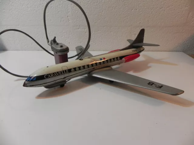 JOUETS MONT BLANC ANCIEN AVION CARAVELLE BRETAGNE SUD AVIATION en tole teleguidé