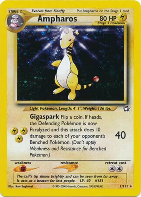 Ampharos - 1/111 - Pokemon Neo Genesis Unlimited Holo Rare Card WOTC NM