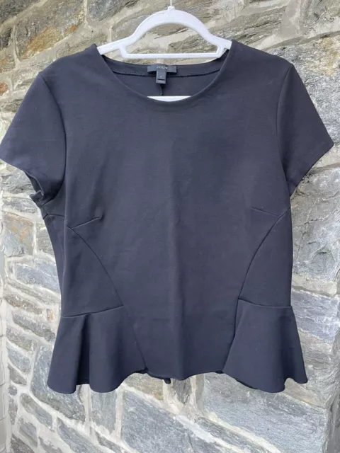 J Crew Peplum Ponte Top Womens Size Large Short Sleeve Black Crewneck