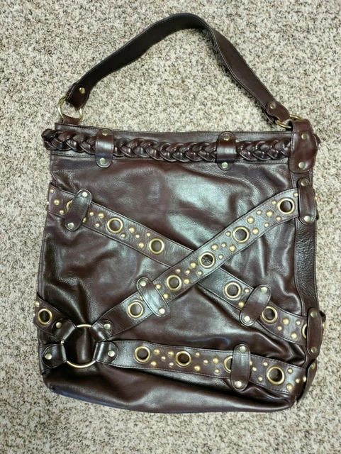 TREESJE Purse Brown Leather Moto Hobo Shoulder Bag Satchel Bohemian Strappy BIG TREESJE Purse Brown Leather Moto Hobo Shoulder Bag Satchel Bohemian Strappy BIG