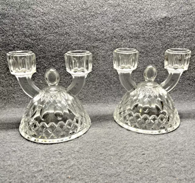 Imperial Glass Traditions Double Candle Holder Candlesticks Clear Glass Set Of 2