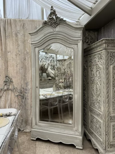 Antique French Carved Mirror Door Armoire