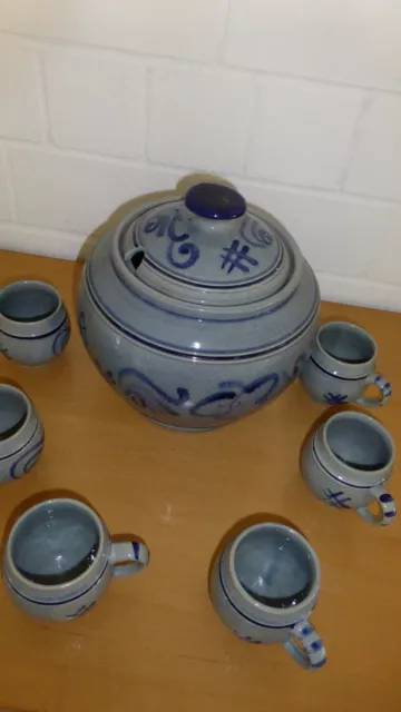 Bowle  Set, Bowleservice, Steingut, rustikal, blau, 8teilig, handgetöpfert? 2