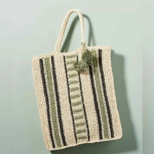 Anthropologie Diego Striped Straw Tote Bag NWT