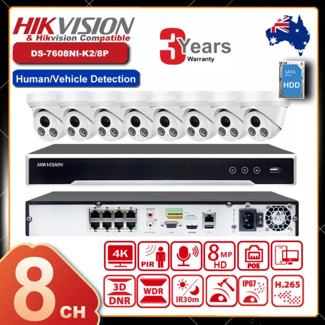 4K Hikvision 8CH 8MP CCTV System Set Home Security IP Camera POE 12MP NVR MIC AU