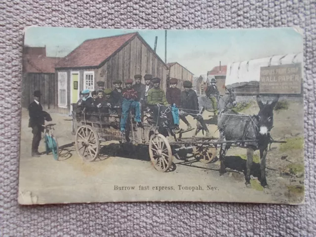 Tonopah Nevada Postcard -RPPC 1907-STAMPED-BURROW CART TONOPAH-Pub. Newman-ORIG.