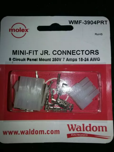 Molex/Waldom WMF-3904PRT Mini-Fit JR.      8 Circuit 7 Amps 250 V   18 -24 AWG