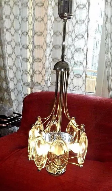 Raro Lampadario vintage Design Torlasco anni 1970 Glass drops Chandelier lustre