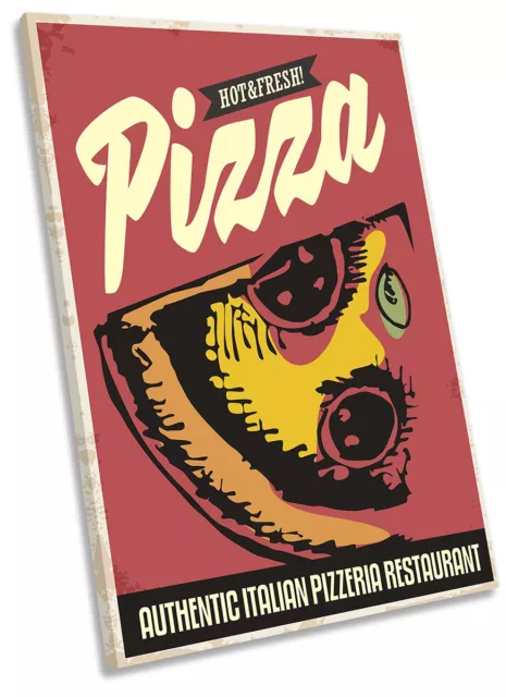 Fresh Pizza Kitchen Retro Red Framed CANVAS PRINT Portrait Wall Art