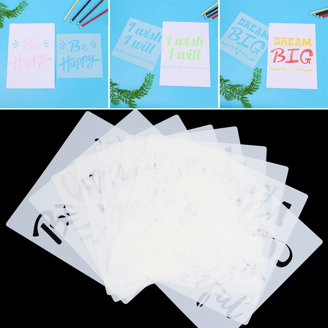 9PCS Reusable Oil Painting Drawing Spraying Letter Painting Template Stencils