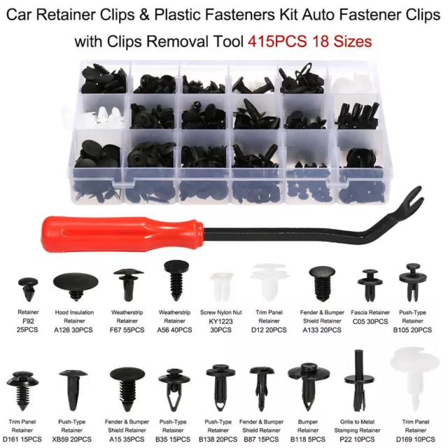 415Pcs Car Retainer Clips Auto Fasteners Push Trim Clips Pin Rivet Bumper Kit