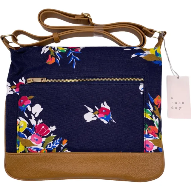 A New Day Navy Floral Canvas Medium Size Crossbody Bag Purse 12X10 New with Tags