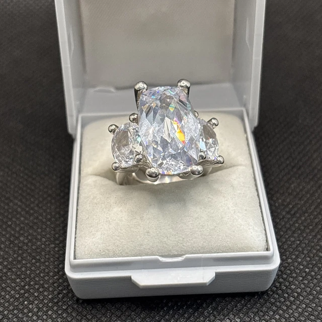 Bague Large En Argent Massif 925 - Style Jonc/dôme Avec Strass - Taille 61 - Occasion