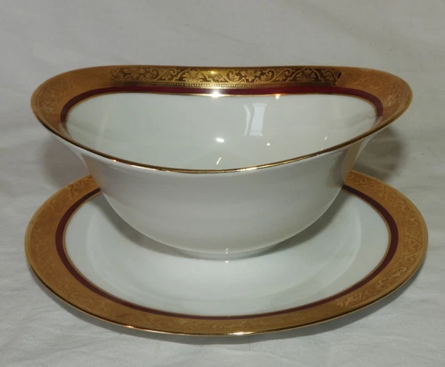 PORCELAINE DE LIMOGES TERNET France / Frise Or, Liseré carmin : Saucière (TBE)