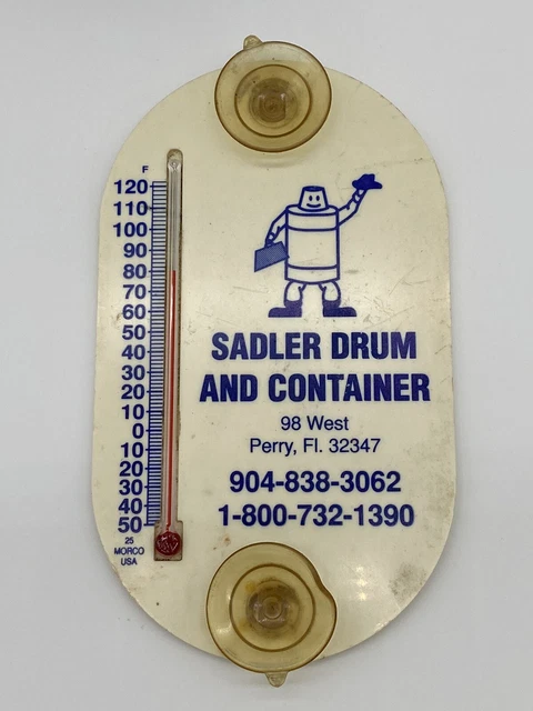 Vintage Sadler Drum & Container Advertising Outdoor Window Thermometer Perry, FL
