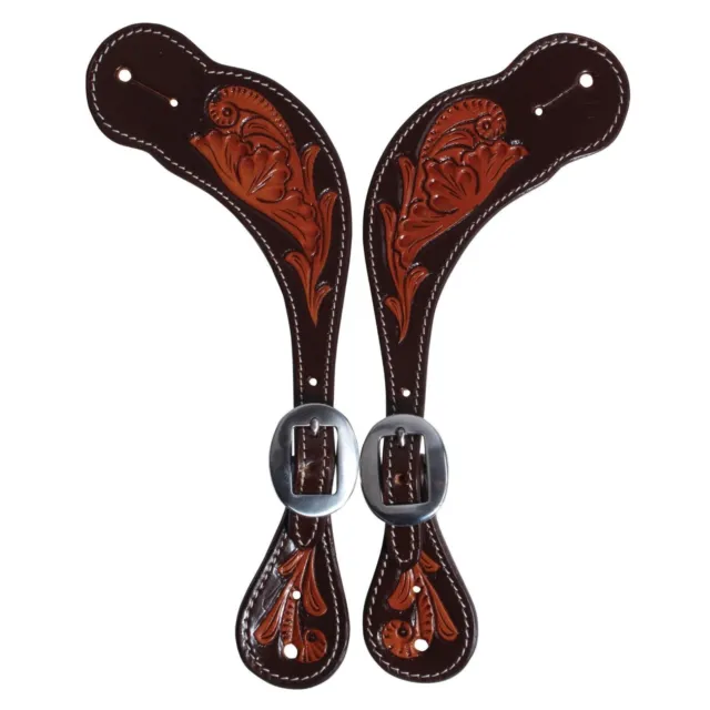 Professional's Choice Floral Tooled Leather Spur Straps Chocolate Pecos