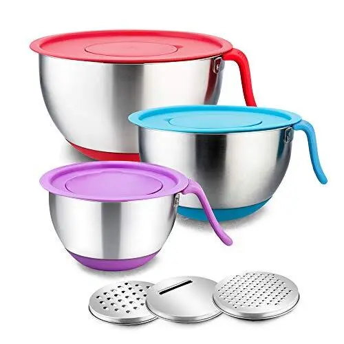 Stainless Steel Mixing Bowls With Lids Metal Mixing Bowl Set With 3 Graters Long