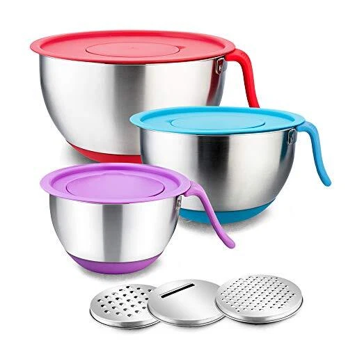 Stainless Steel Mixing Bowls With Lids Metal Mixing Bowl Set With 3 Graters Long