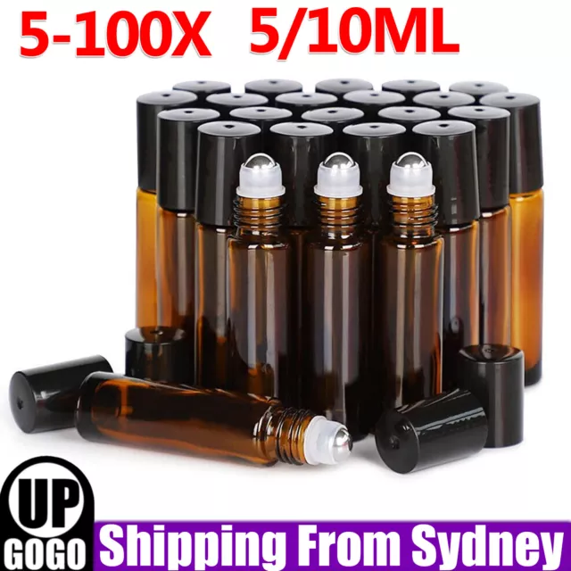 5-100PCS Roller Essential Oil Roll On Ball Glass Bottle Rollerball Perfume Amber