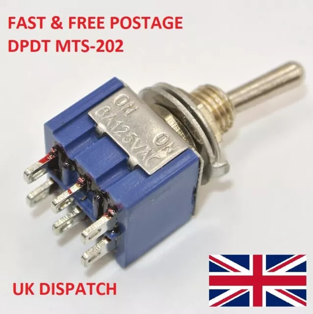 MTS-202 Mini Toggle Switch DPDT 6-Pin ON/ON 6A 125V 2 Position