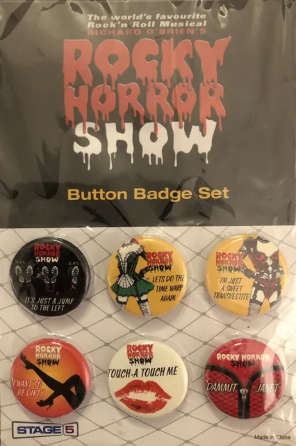 THE ROCKY HORROR PICTURE SHOW Set Of 6 Badges From 1993 Stage Show Vintage