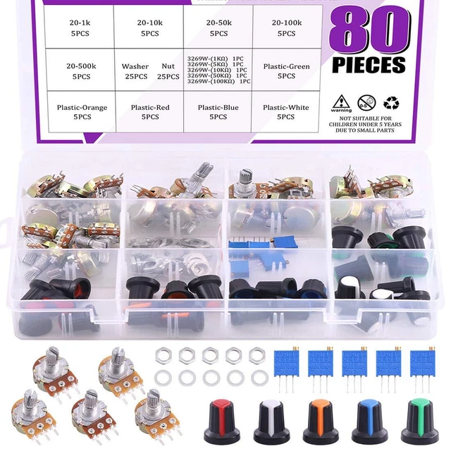 80Pcs 1K-500K  Potentiometer Assortment Kit with 1Kohm -100Kohm