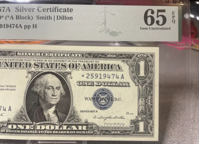 $1 1957-A Silver Certificate *-A - Block Gem PMG. 65 EPQ Star